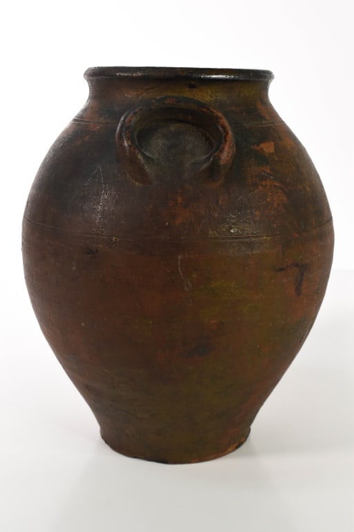 1800s Redware 2 Handled Ovoid Jar - 2