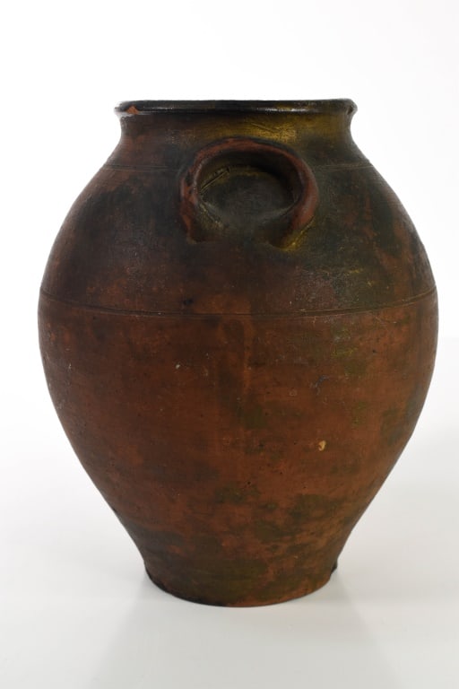 1800s Redware 2 Handled Ovoid Jar - 4
