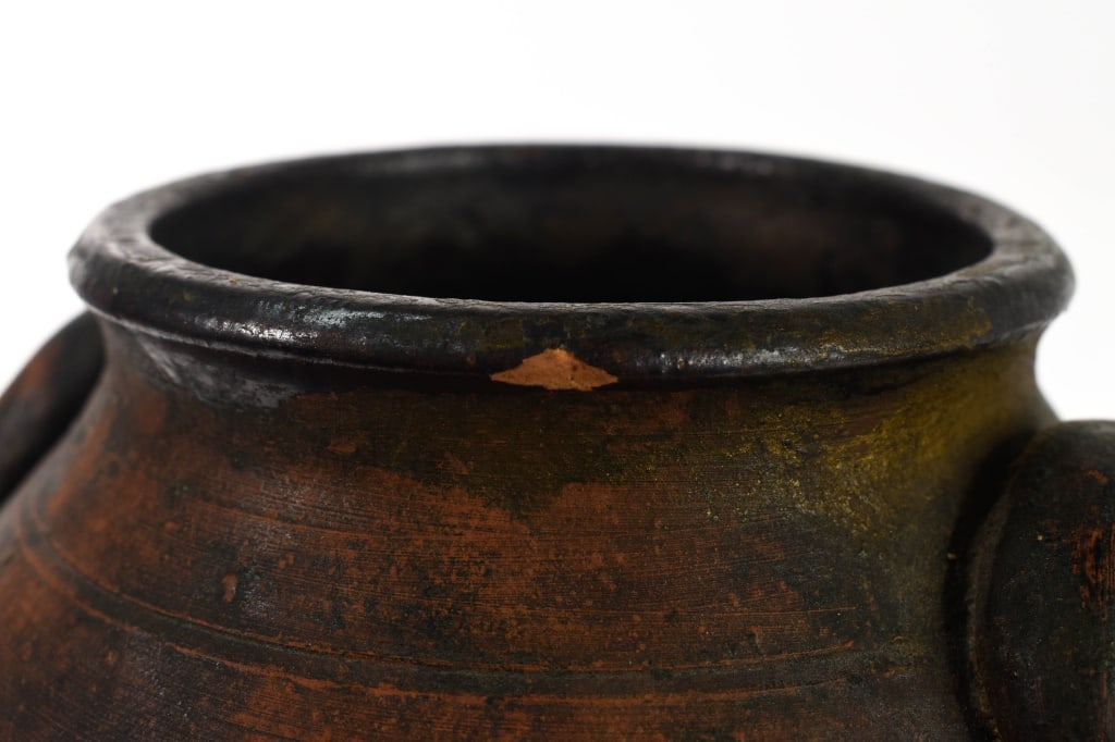 1800s Redware 2 Handled Ovoid Jar - 5
