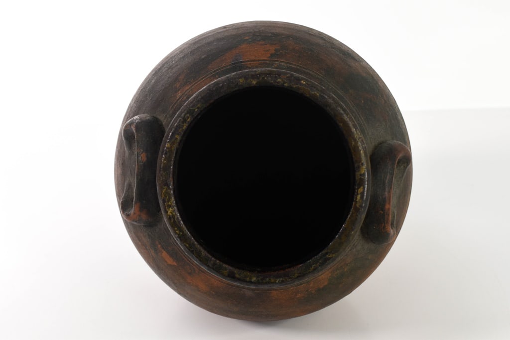 1800s Redware 2 Handled Ovoid Jar - 6
