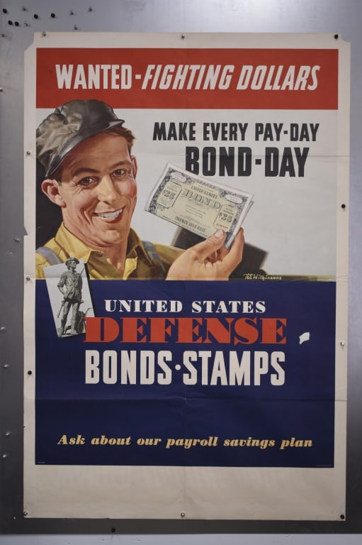 WWII US War Bond Poster Wanted Fighting Dollars: No dot matrix printing. Lower right of the lithograph is marked us government printing office 1942 -0-437059. Other corner it is form :dss189b. By the end in the orangish reddish defense is a white sp