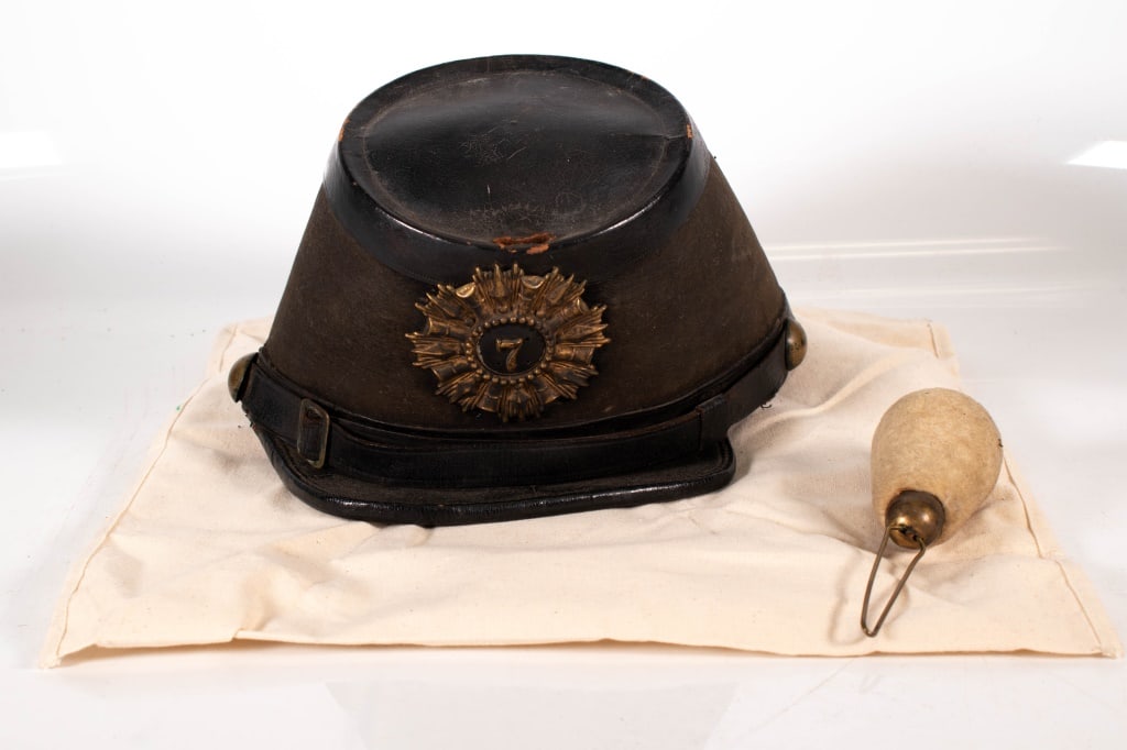New York State Militia National Guard Shako: Misformed. Brim needs to be reattached. Has the plume. Needs help. Provenance: Acquired from a single owner private estate collection originating in Gettysburg, Pennsylvania. The collection was