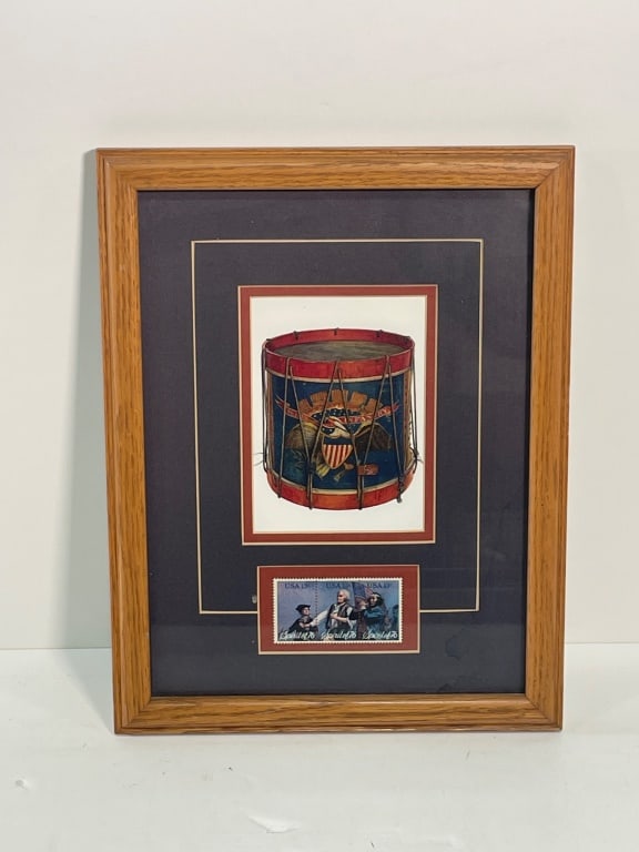 Framed Drum Artwork with Stamps (1 of 2)