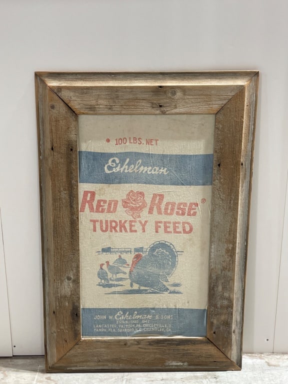 Framed Red Rose Turkey Feed Sack (Old) (1 of 3)