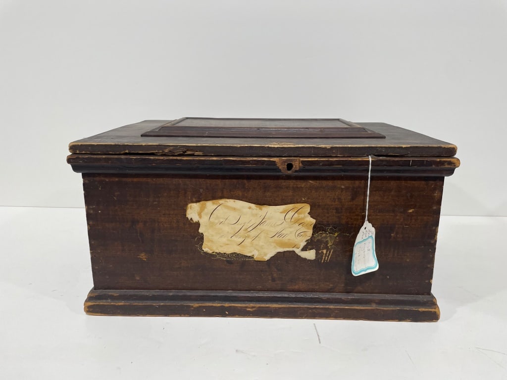 Antique Wood Storage Box with Hinged Lid (1 of 6)
