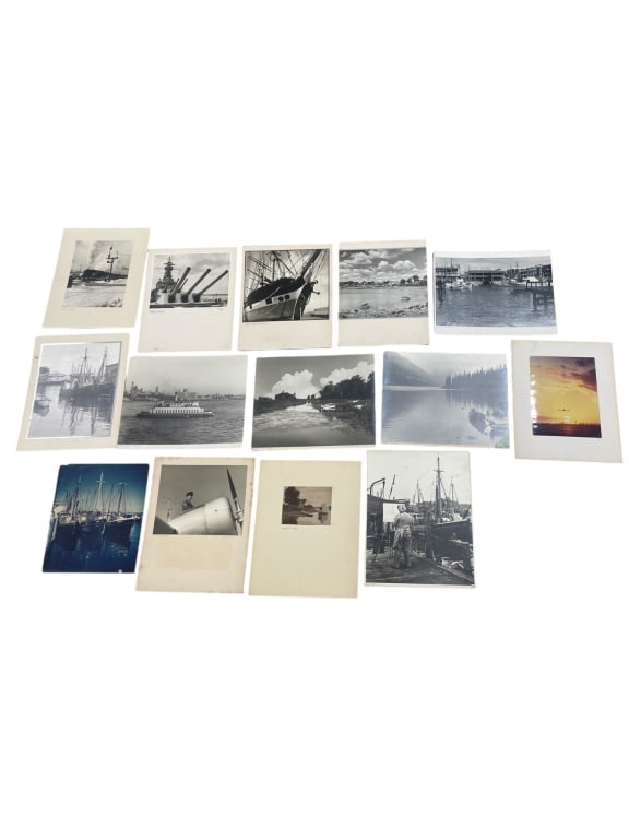 Silver Gelatin Photographs with Club Stamps: Black-and-white and color photography prints showcasing nautical scenes and other imagery. Possible Silver Gelatin Photographs, use your knowledge and expertise when purchasing this lot. Back sides