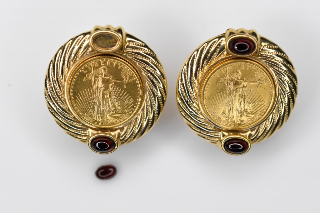 14K Gold Coin Earrings 15.6g (1 of 6)