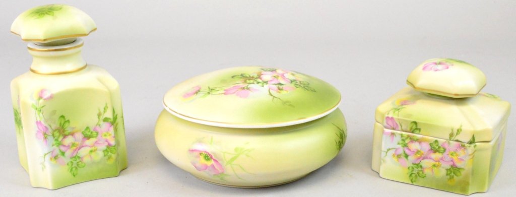 Hand Painted Nippon Dresser Set: 3 Piece Hand Painted Nippon Dresser Set