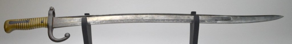 1868 Chassepot French Rifle Bayonet: 1868 Chassepot French Rifle Bayonet ( 28 long). Imperial de St. Etienne arsenal, stand/display not included"