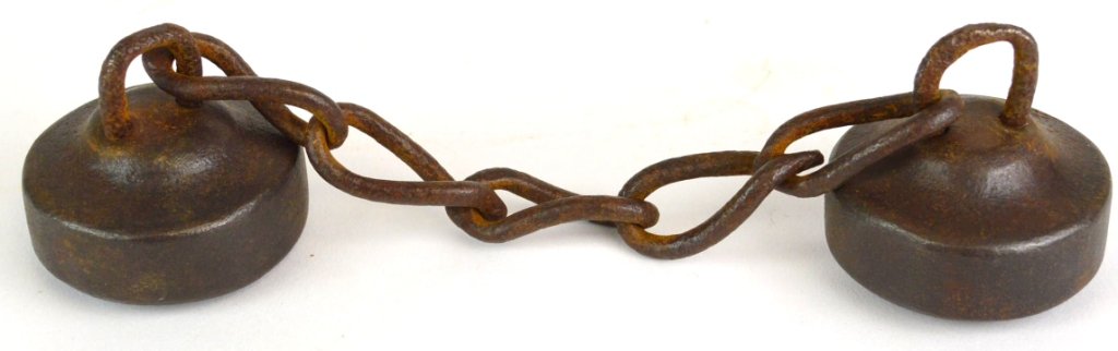 18th Cent. Naval Chain Shot: Revolutionary War Era Naval Chain Shot for 2 Pound Bored Cannon, 10.75"