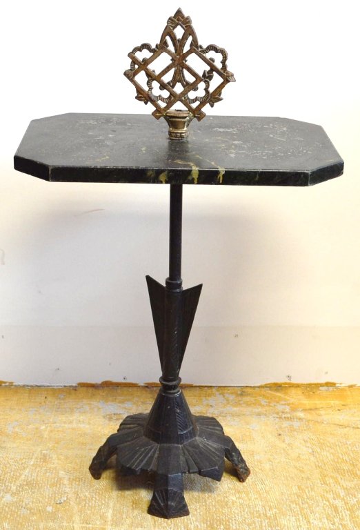 Art Deco Cast Iron and Marble Top Smoking Stand: Marble Top Stand, measures 30 to crest and 18"w"