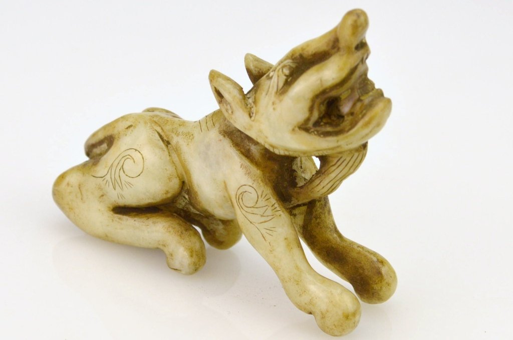 Chinese Mutton Fat Jade Foo Dog Figure: Measures 4 w x 3"h" From A private collection, local Lehigh Valley Estate.