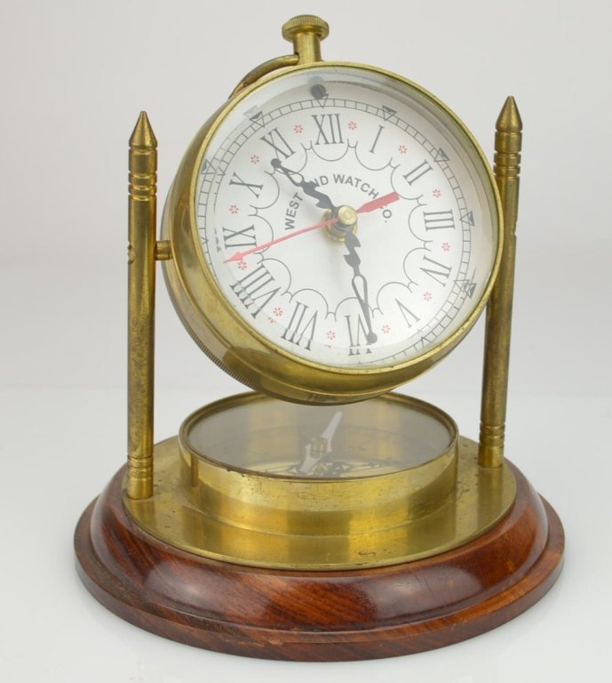 West End Watch Company Ship Clock and Compass: Great Nautical timepiece, measures 7 x 6""