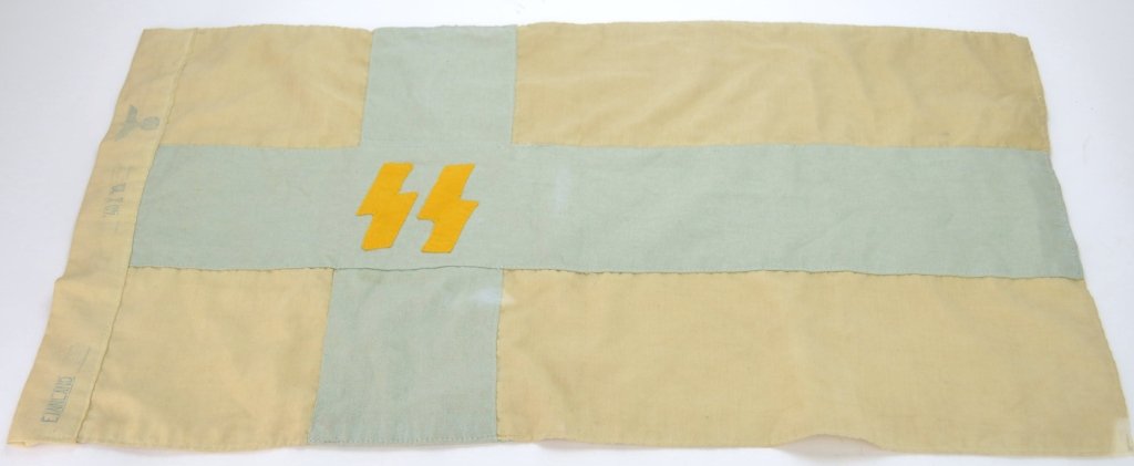 Finnland SS Flag: measures 28 x 15" stamped "Finnland 40x70" and with swastika eagle emblem"