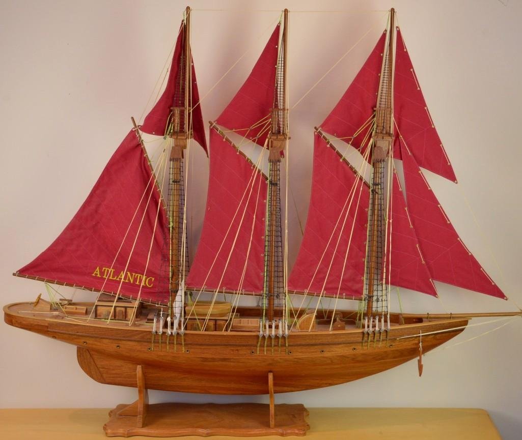 Wooden Sailing Ship with Red Sails, "ATLANTIC": One of the most popular classic yachts of all time: the three-masted schooner Atlantic. The 185' foot schooner was originally designed by William Gardner in 1903. The Atlantic was a long-time holder o