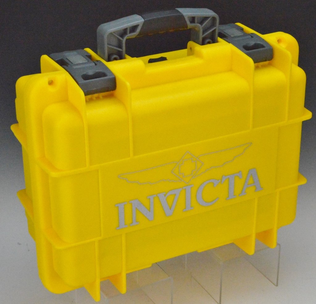Invicta Impact Dive 8-slot Storage Case: This collector's box does the job as it readily holds eight hefty timepieces in large individual slots. Inside the box you'll find grey foam material and pillows created to display your favorite piece