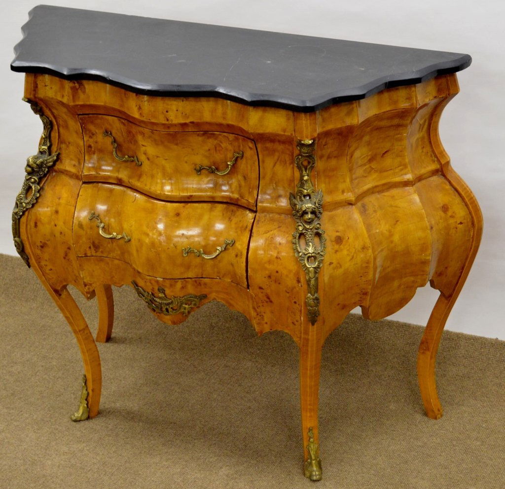 Louis XV Style Marble Top Commode: Louis XV style marble topped commode, measures 36"x 30"x15"