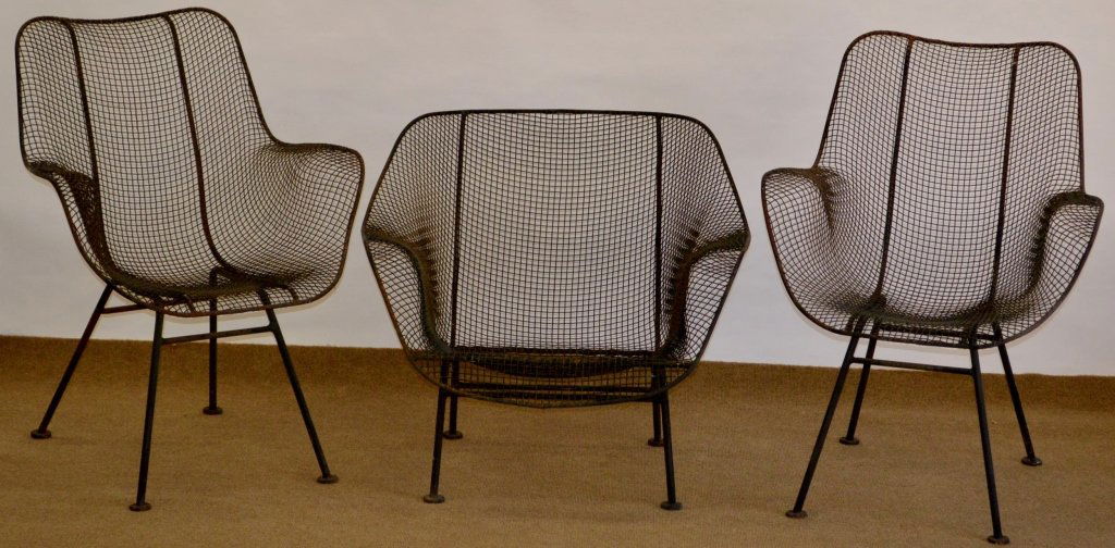 Russell Woodard for Knoll Chair Grouping: Russel Woodard for Knoll. (2) chairs measure 37" x 27" x 28", single chair 33" x 28" x 28", Chaise 25" x 76"