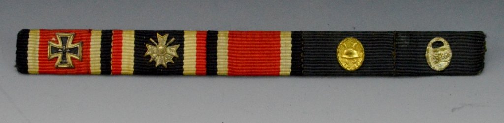 German WWII Ribbon Bar: Includes Iron Cross 1939, war service cross, wound badge recipient in gold, and panzer badge recipient