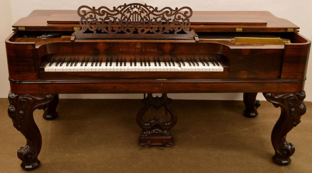 Steinway and Sons Rosewood Parlor Grand Piano: Steinway and Sons Rosewood Parlor or Box Grand Piano. Circa 1877. From the home of renowned fantasy artist, Boris Vallejo, measures 81" x 41" x 38". Serial # 36120
