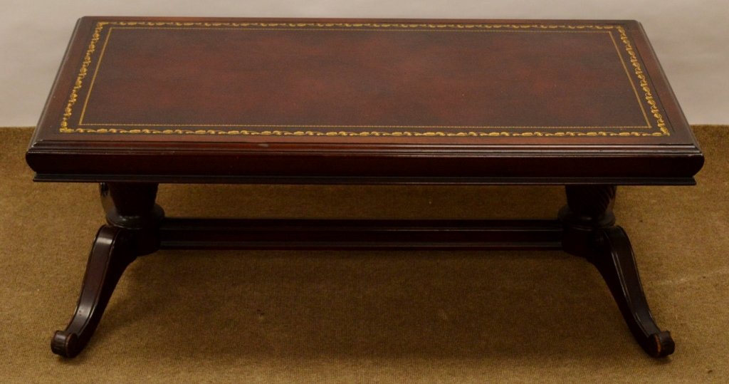 Leather Top Mahogany Duncan Phyfe Coffee Table: Measures 24" X 45" X 17"