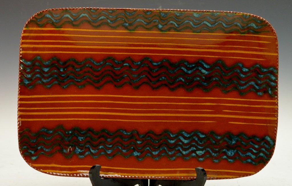 Foltz Pottery Redware Loaf Plate: Foltz redware tray dated 1990 measures 10" x 15". No obvious defects, signed and dated