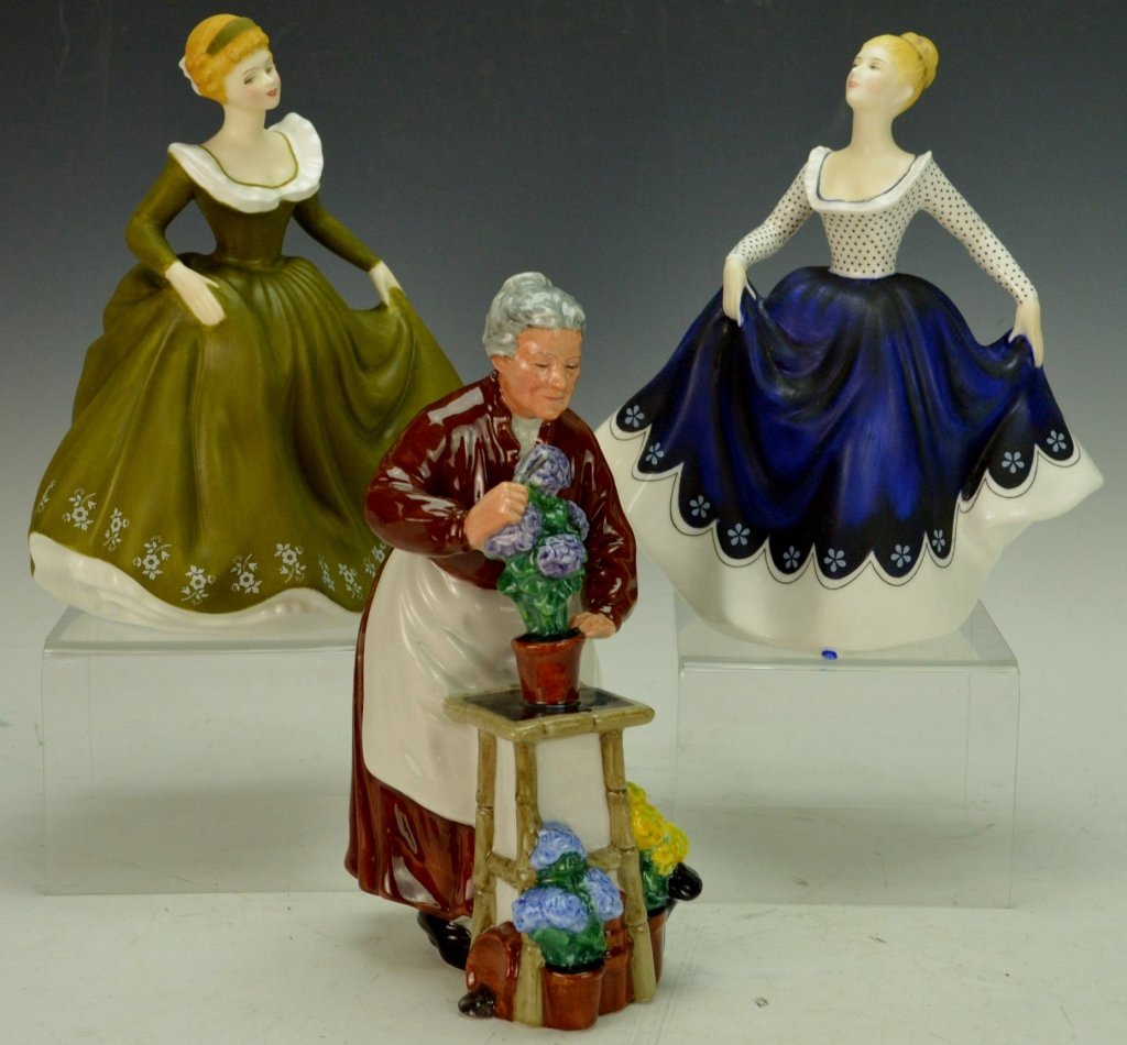 Royal Doulton Figural Grouping: Includes (3) Royal Doulton porcelain figures, Lisa, geraldine, and Flora