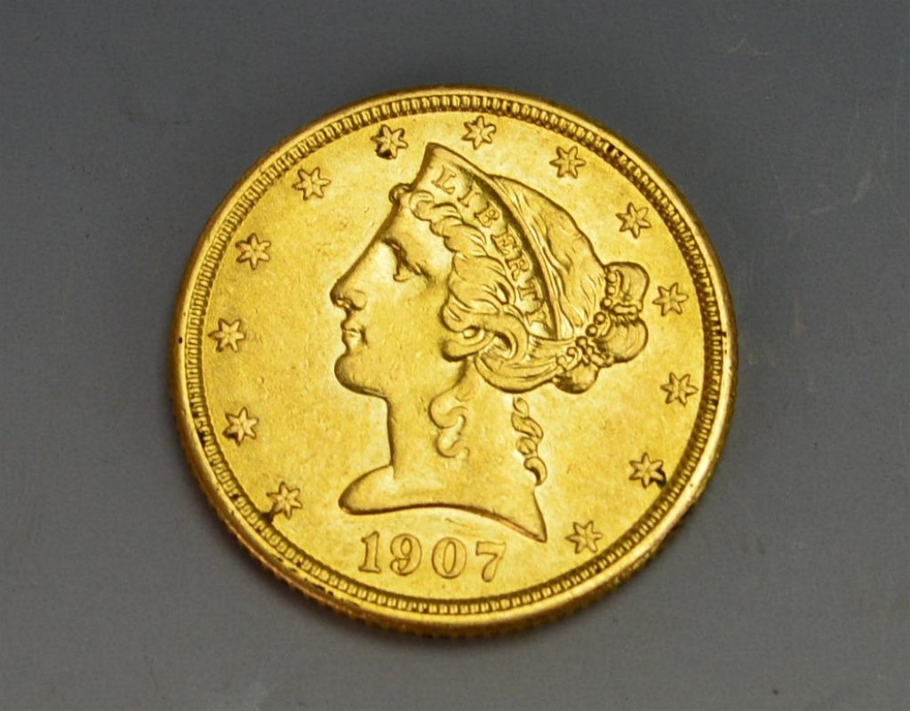 Liberty Head $5 Gold Coin- 1907: Liberty Head $5 Gold Coin- 1907, Variety 2, High Grade