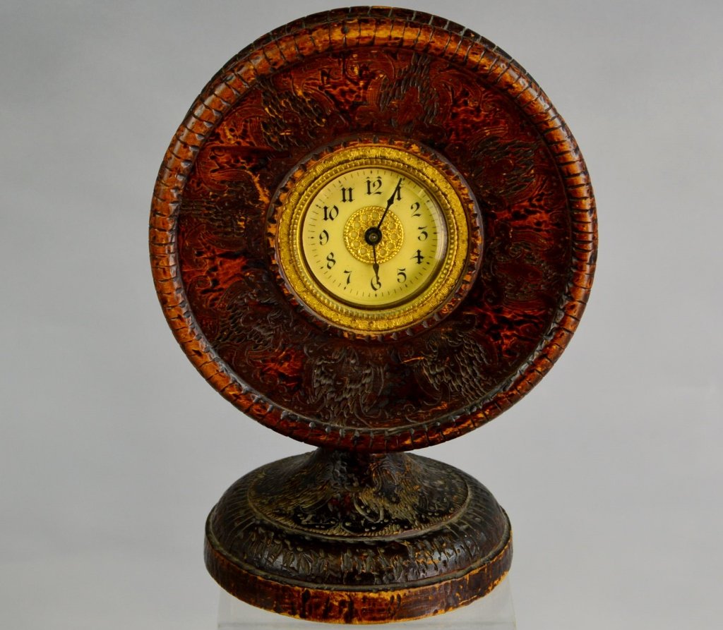 Tramp or Folk Art Carved Wood Cased Clock (1 of 3)