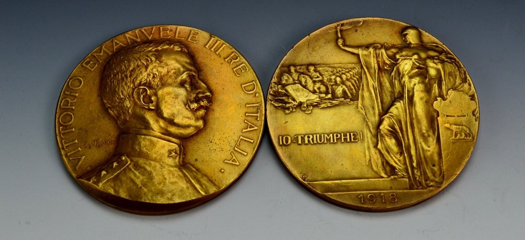 M. Nelli Bronze Medal Grouping: Includes (2) M. Nelli inc Medals. First depicts Italian King Victor Emanuele reads, "Vitorio Emanvele iii re d'Italia" artists Es. Rubino, reverse has paragraph written by Vitorio Emanvele. Second dep