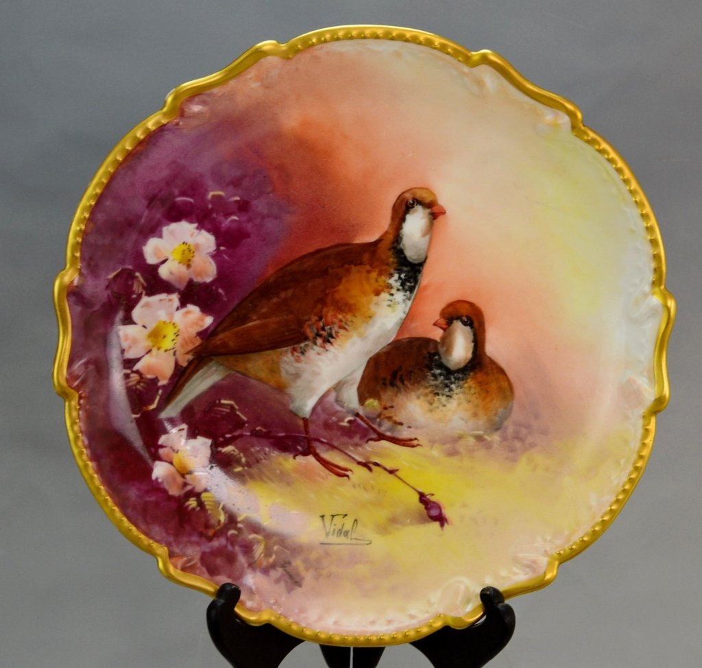 Hand- Painted Porcelain Plate of Quail (1 of 4)