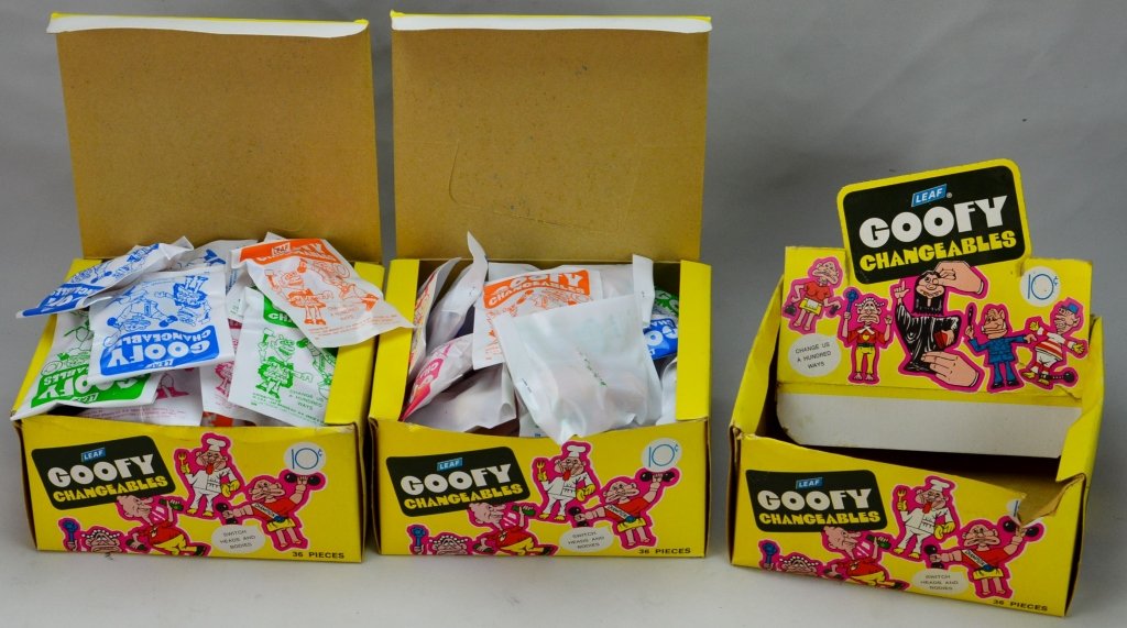 Vintage Goofy Changeables Grouping: Includes (2) complete boxes of 32 goofy changeables each and an empty box.