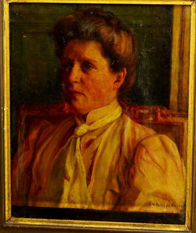 Sally Philipsen: 1879 - 1936. Denmark. Oil on canvas, portrait. SDLR, 1906. Measures 20" x 23" framed, 17.5" x 14"