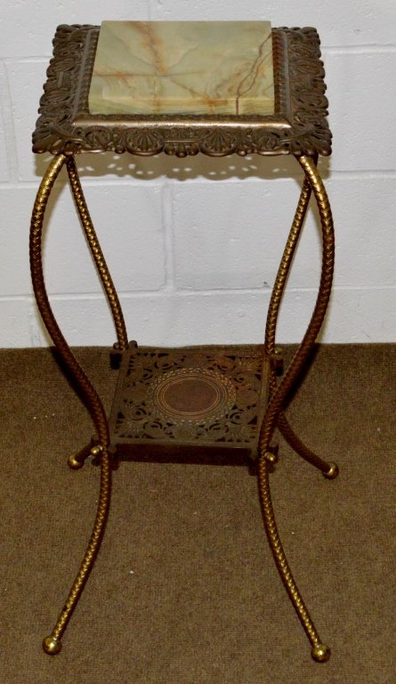 Victorian Onyx and Brass Stand: Circa 1890. Measures: 13" x 13" x 30.5"