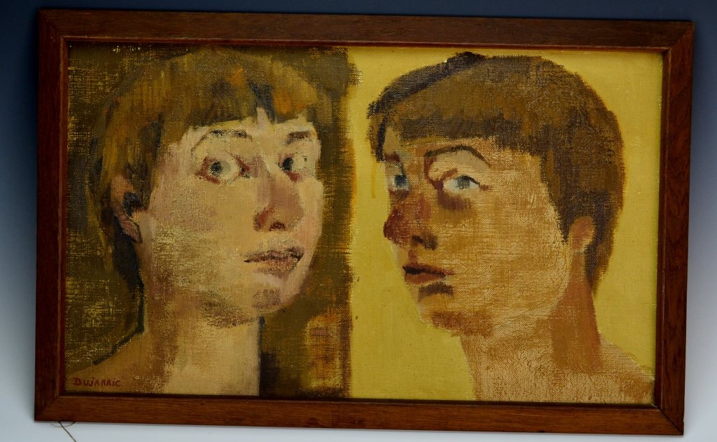 Elisabeth Dujarric De La Riviere: 1930- France. Oil on canvas, SLL, "Tetes". 24" x 15", 21" x 12" viewable.