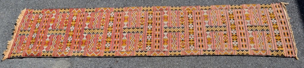 Vintage Turkish Moroccan Kilim Runner: measures 107" x 27"