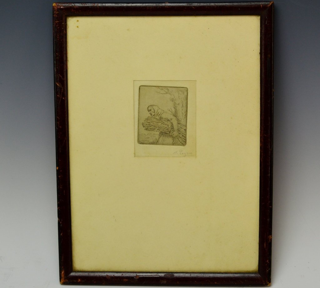 Alphonse Legros: Etching, measures 12.5" x 9.5" framed, 2.75" x 2.25" actual.