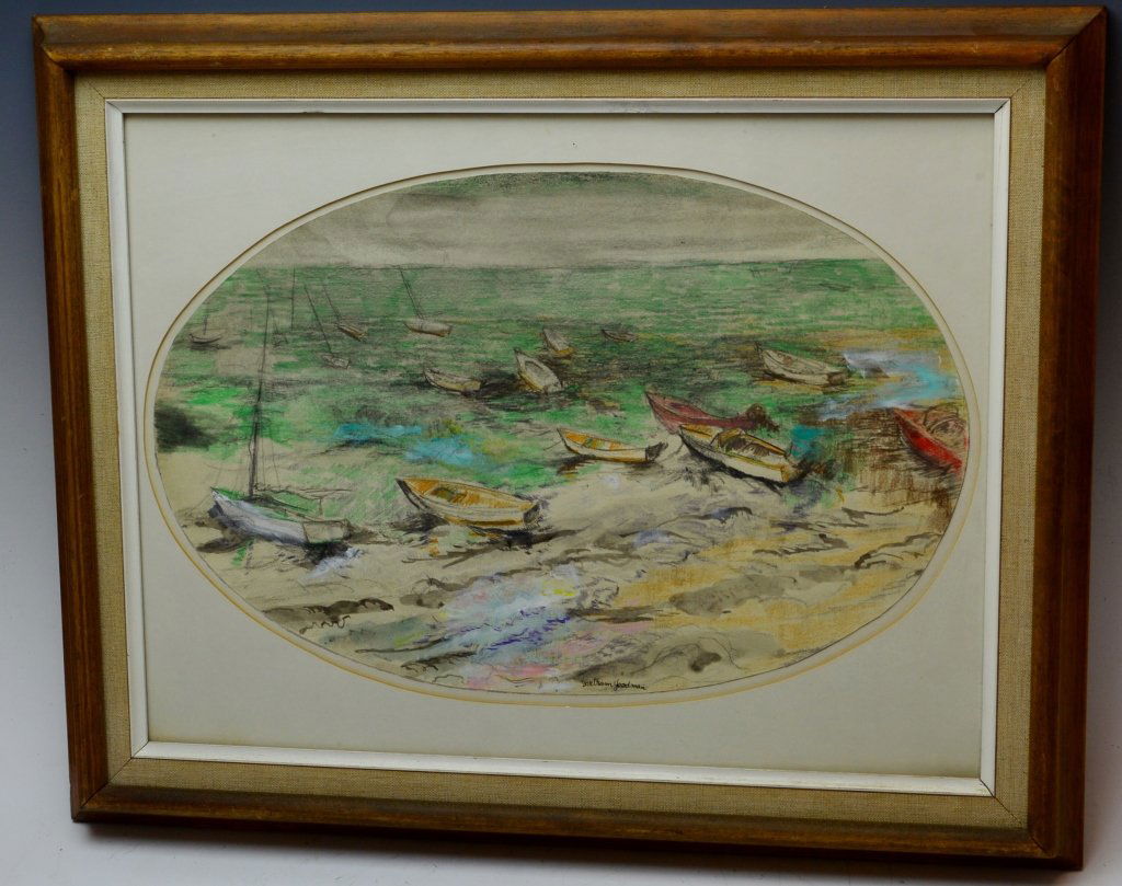 Bertram Goodman: Watercolor "Incoming Tide" seascape, SLR, Measures 21" x 17" framed, 17" x 11" viewable.