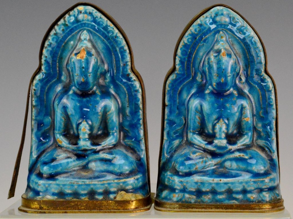 Pair Chinese Blue Glazed Porcelain Buddha Plaques (1 of 4)