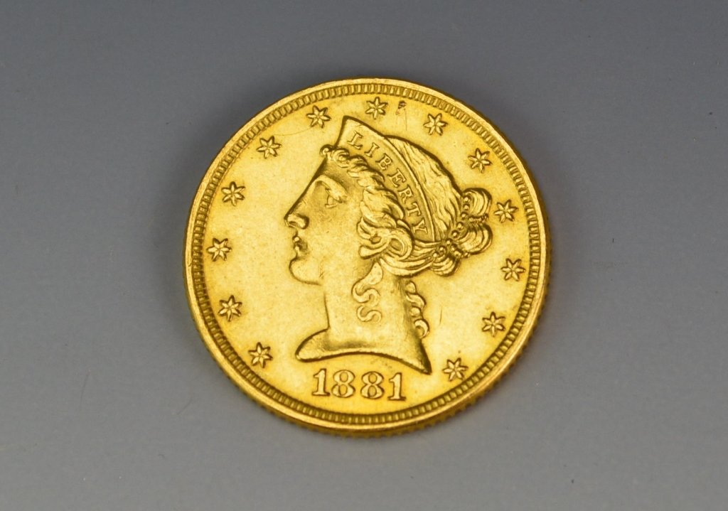 1881 $5 US Gold Half Eagle Coin (1 of 2)