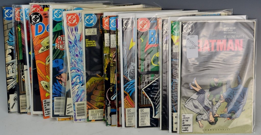 DC Comic Book Grouping: Includes DC Comic 40 to 50 75cent Batman and Detective, first app of Tim Drake, Modern Catwoman and origin of Batman and Jason Todd
