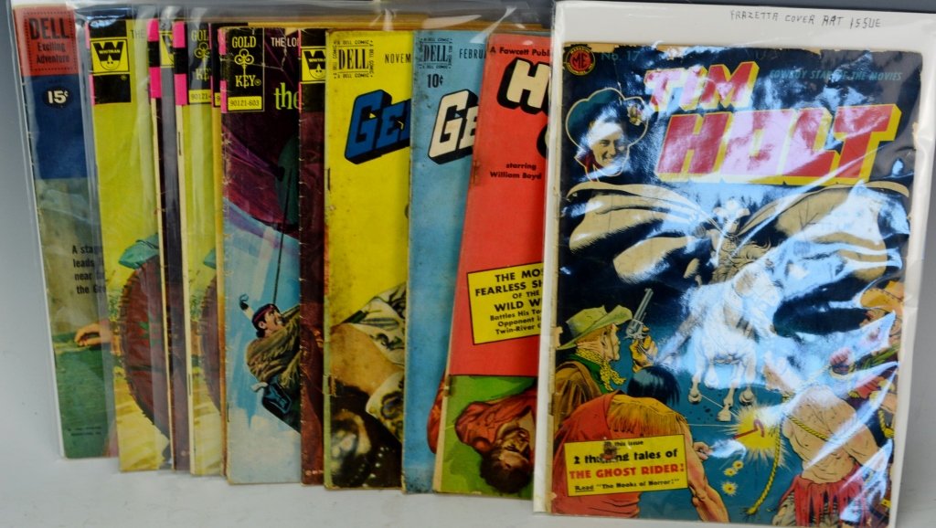 Gold, Silver and Bronze age Western Comic Books: Over (10) Gold, silver and bronze age Western Comic Books Include Lone Ranger, Gene Autry, Hopalong Cassidy & Frazetta Art