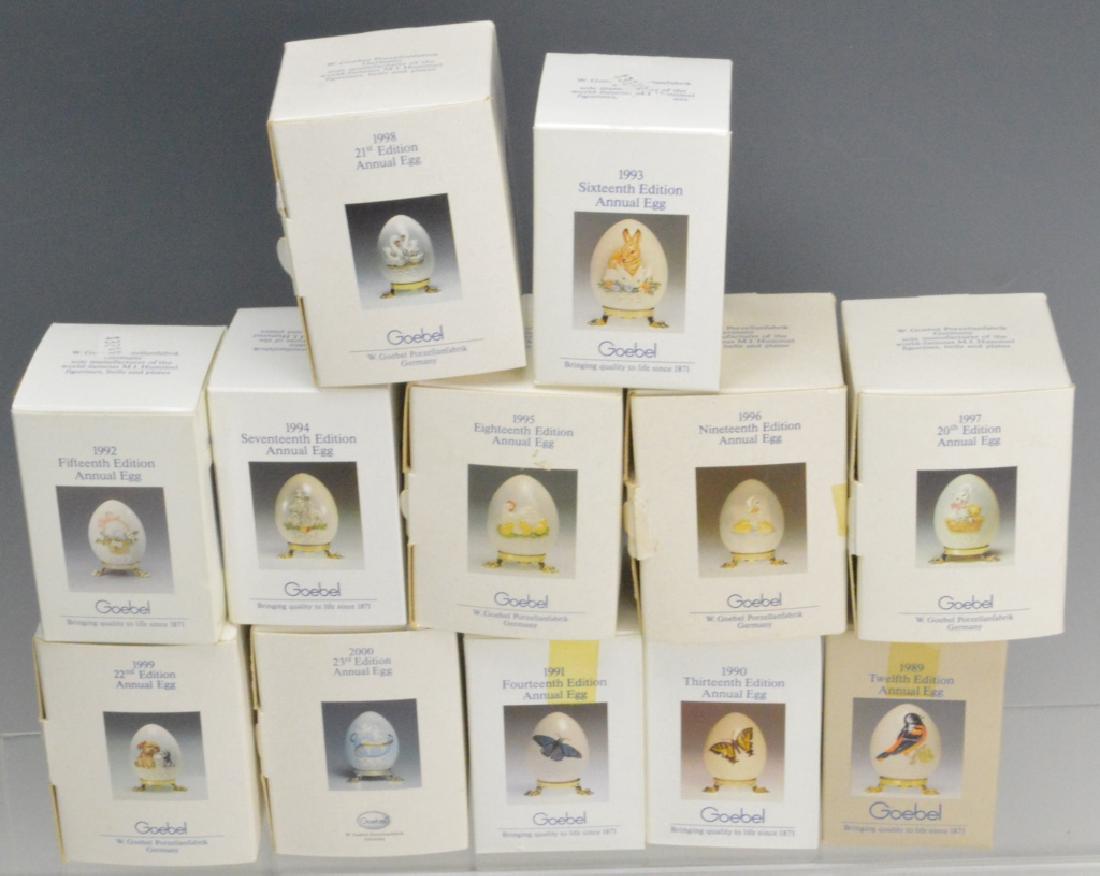 Goebel Porcelain Egg Lot: Consisting of 12 eggs from 1989 thru 2000. In orginal boxes.