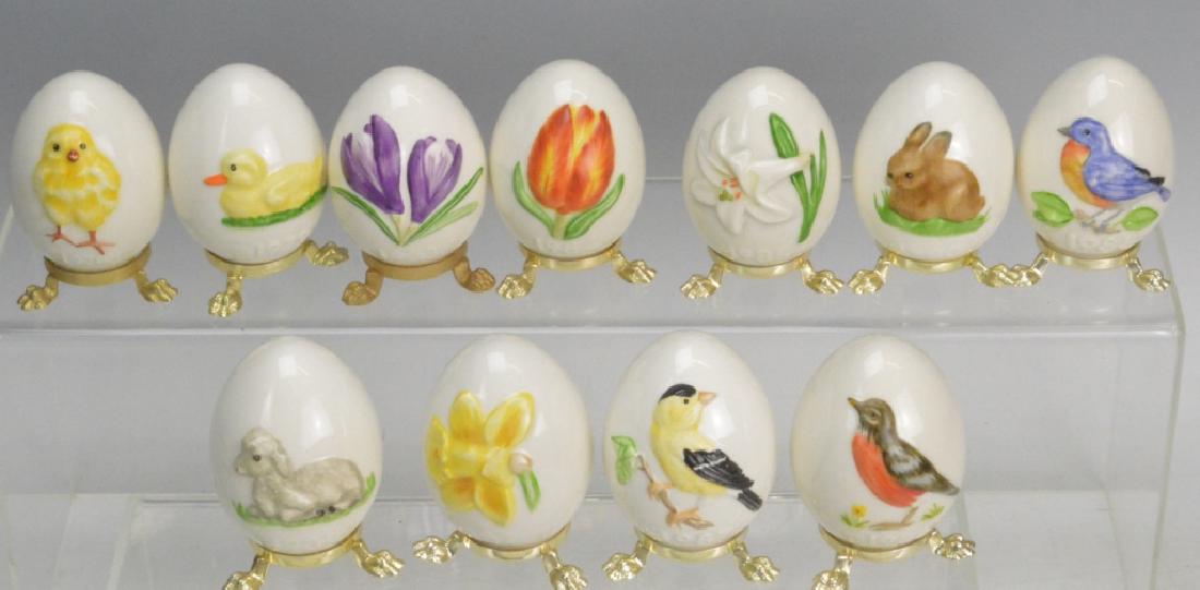 Goebel Porcelain Egg lot: Consisting of 11 eggs 1978 thru 1988. Stands are attached.