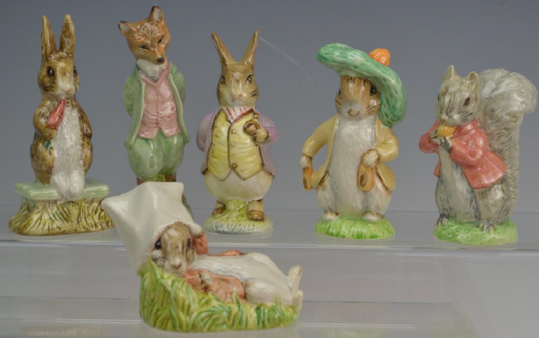Royal ALbert Beatrix Potter Grouping: Royal ALbert Gouping Includes: Foxy Whiskered Gentleman, Fierce Bad Rabbit, Benjamin Bunny, Mr. Benjamin Bunny, Benjamin Wakes up, and Timmy Tiptoes measures range from 2.5" to 4.5"
