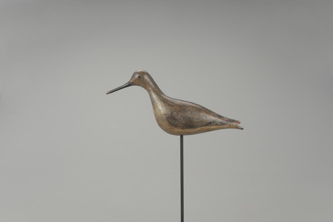 Yellowlegs Decoy, John Dilley: Yellowlegs John Dilley Quogue, Long Island, NY, c. 1890 11 1/2 in. long This early split-tail carving features the intricate feathering for which Dilley is known. The underside bears the Kramer Collec