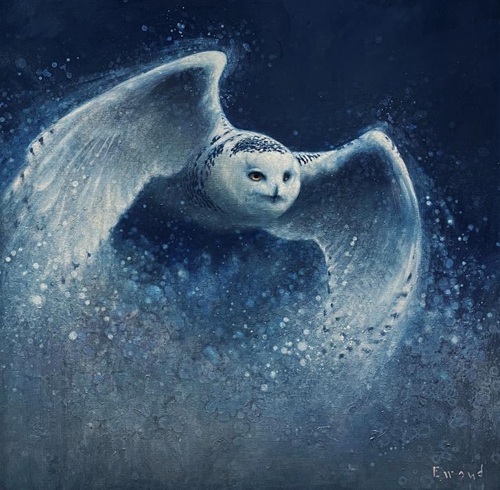Ewoud de Groot (Dutch, b. 1969), Snowy Owl: Ewoud de Groot (Dutch, b. 1969) Snowy Owl, 2021 signed "Ewoud" lower right oil on linen, 47 by 47 in. Ewoud de Groot lives and works in Egmond aan Zee, a coastal village in the Northern Netherlands. A