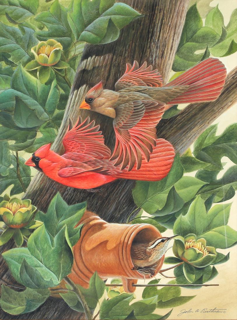 John A. Ruthven (b. 1924), Cardinals and Wren (1 of 3)