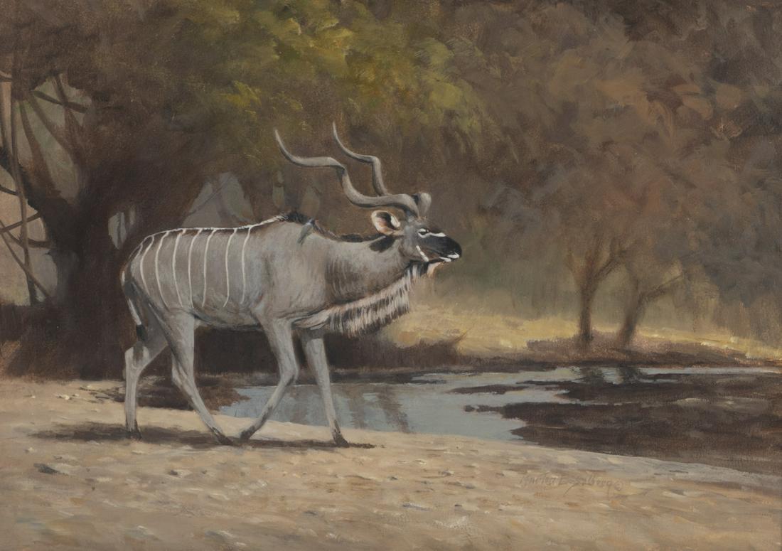 Morten E. Solberg (b. 1935), Kudu and Oxpecter (1 of 3)