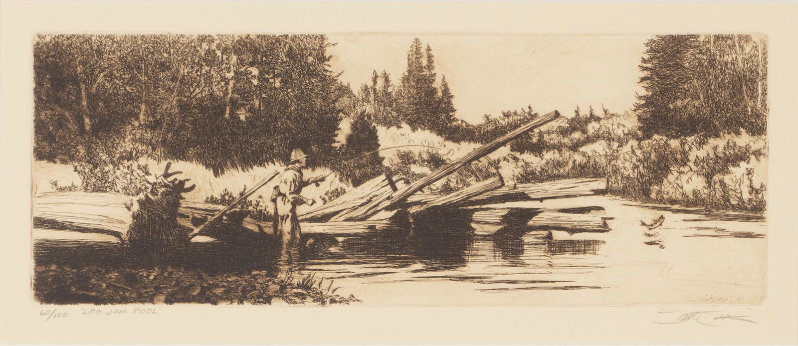 Brett James Smith (b. 1958), Two Etchings: Brett James Smith (b. 1958) Two Etchings each signed "Brett Smith" lower right each 5 1/2 by 12 1/2 in. "Log Jam Pool" edition 60 of 100 "Well Played" edition 8 of 100